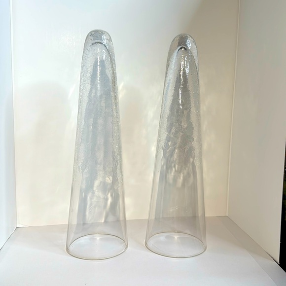 Set of 2 Crackle Glass Christmas Trees or Cone Shaped Vases.(2-C) - Picture 1 of 3